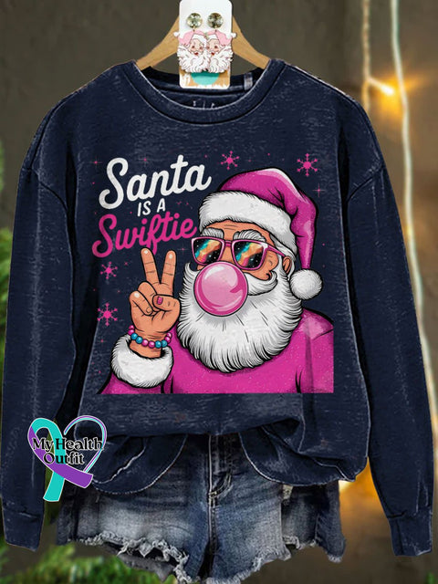 Santa Is A Swiftie Christmas Casual Print Sweatshirt Navyblue / S