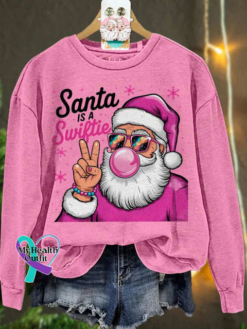 Santa Is A Swiftie Christmas Casual Print Sweatshirt Pink / S