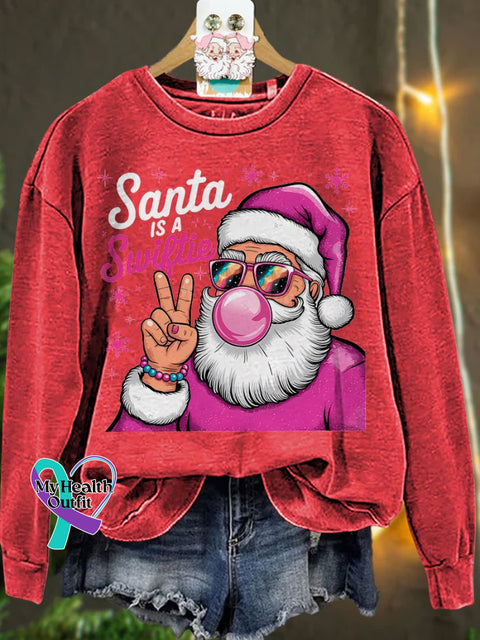 Santa Is A Swiftie Christmas Casual Print Sweatshirt Red / S