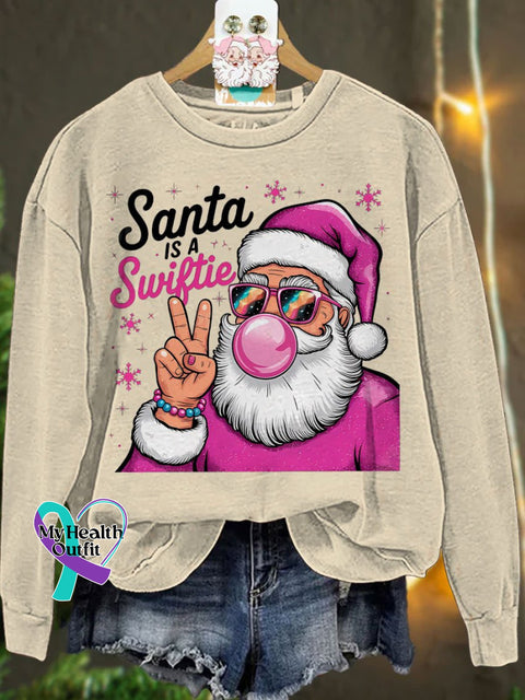 Santa Is A Swiftie Christmas Casual Print Sweatshirt Sand / S