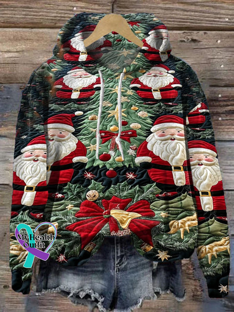 Santa Print Casual Hoodie Sweatshirt Multicolor / S