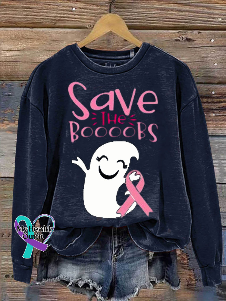 Save The Boobs Breast Cancer Awareness Art Print Casual Sweatshirt Blue / S