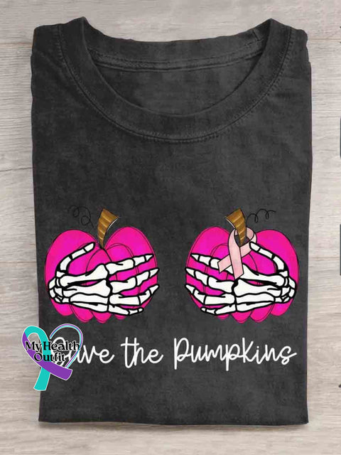 Save The Pumpkins October Pink Art Print Casual T-Shirt Black / S