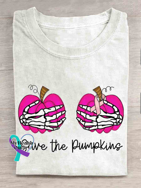 Save The Pumpkins October Pink Art Print Casual T-Shirt White / S