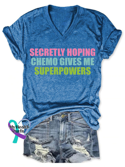 Secretly Hoping Breast Cancer Awareness Art Print V-Neck Casual T-Shirt Blue / S