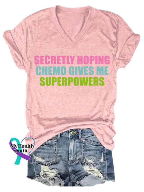 Secretly Hoping Breast Cancer Awareness Art Print V-Neck Casual T-Shirt Pink / S