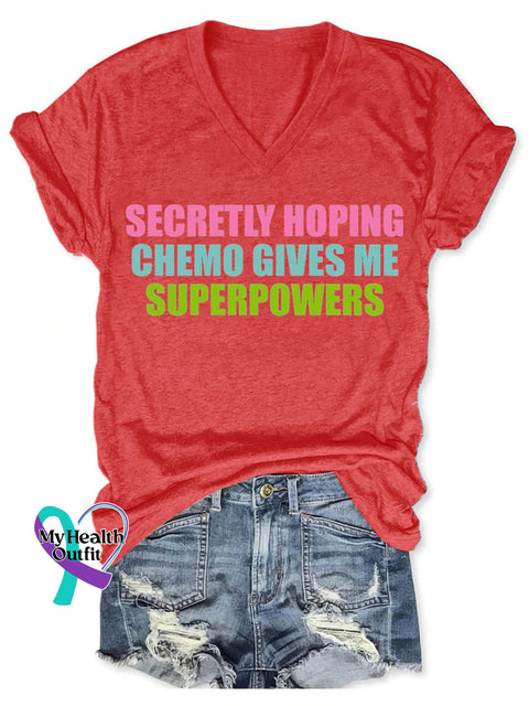 Secretly Hoping Breast Cancer Awareness Art Print V-Neck Casual T-Shirt Red / S