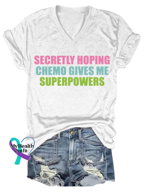 Secretly Hoping Breast Cancer Awareness Art Print V-Neck Casual T-Shirt White / S