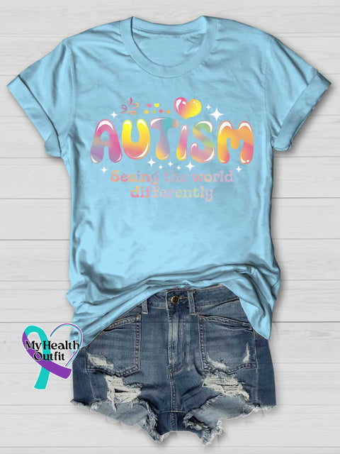 Seeing The World Differently Autism Awareness T-shirt Blue / S
