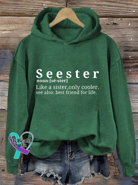 Seester Like A Sister Only Cooler Hoodie Green / S