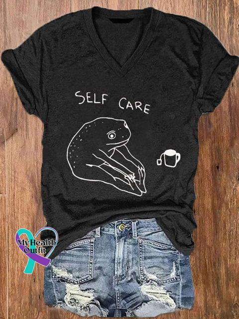 Self Care V-Neck T-Shirt Black / 2Xl