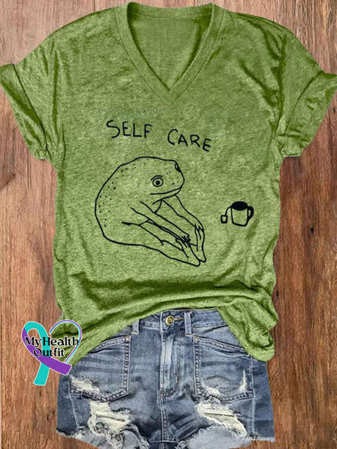 Self Care V-Neck T-Shirt Green / 2Xl