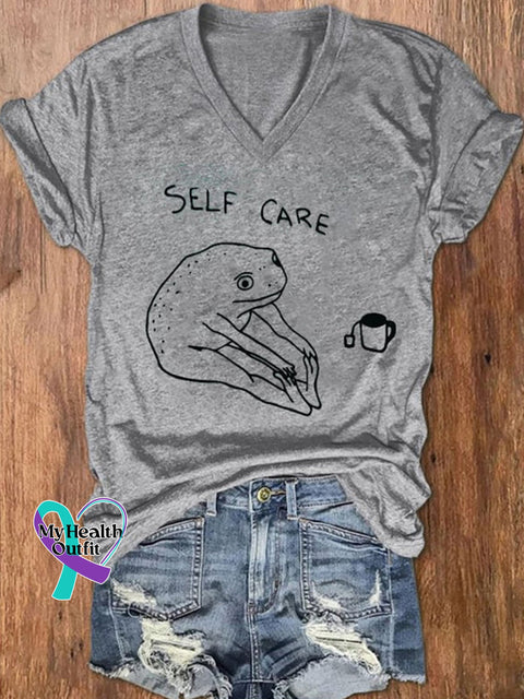 Self Care V-Neck T-Shirt Grey / 2Xl