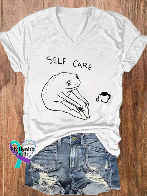Self Care V-Neck T-Shirt White / 2Xl