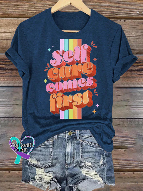 Self Cure Comes First Print Casual Crew Neck Short Sleeve T-Shirt NavyBlue / S