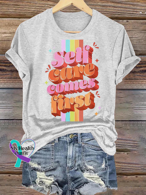 Self Cure Comes First Print Casual Crew Neck Short Sleeve T-Shirt White / S