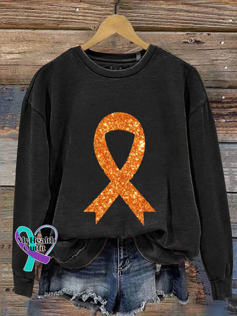 Self-Harm Awareness Orange Ribbon Art Print Pattern Casual Sweatshirt Black / S