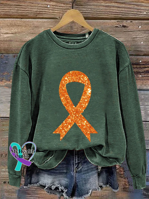 Self-Harm Awareness Orange Ribbon Art Print Pattern Casual Sweatshirt Green / S