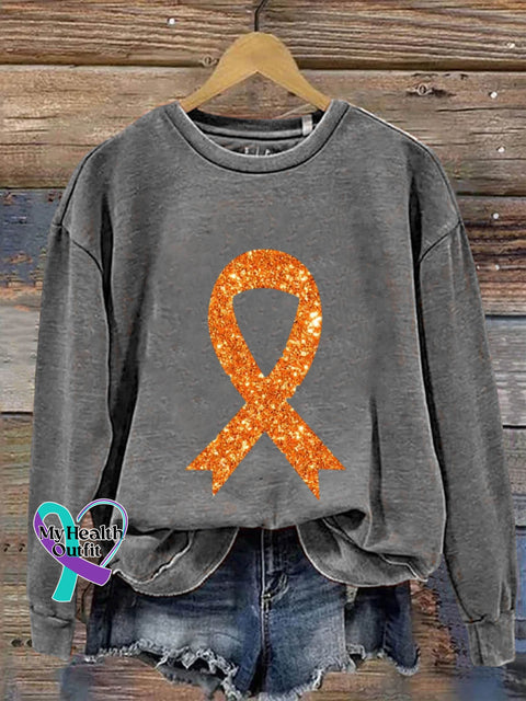 Self-Harm Awareness Orange Ribbon Art Print Pattern Casual Sweatshirt Grey / S