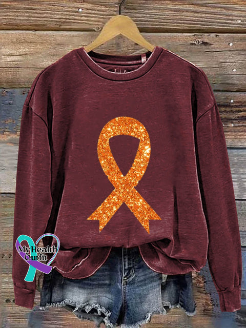 Self-Harm Awareness Orange Ribbon Art Print Pattern Casual Sweatshirt Red / S