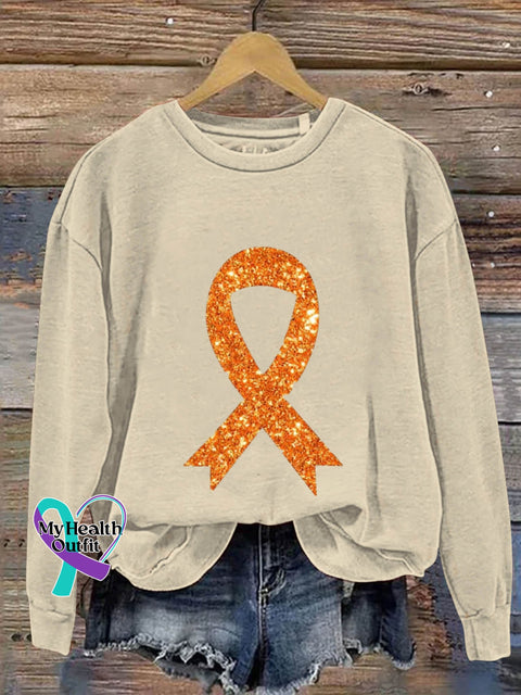 Self-Harm Awareness Orange Ribbon Art Print Pattern Casual Sweatshirt Sand / S