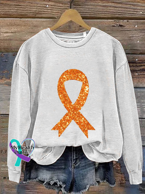 Self-Harm Awareness Orange Ribbon Art Print Pattern Casual Sweatshirt White / S