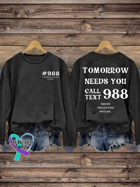 Semicolon Suicide Prevention Awareness 988 Lifeline Print Casual Sweatshirt Black / S