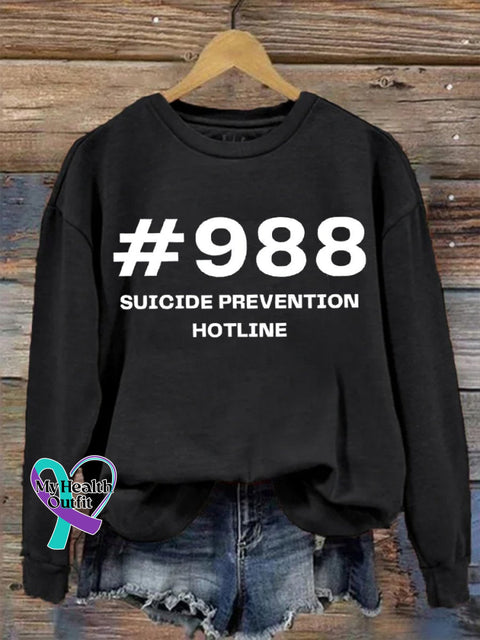 Semicolon Suicide Prevention Awareness 988 Lifeline Print Casual Sweatshirt Black / S