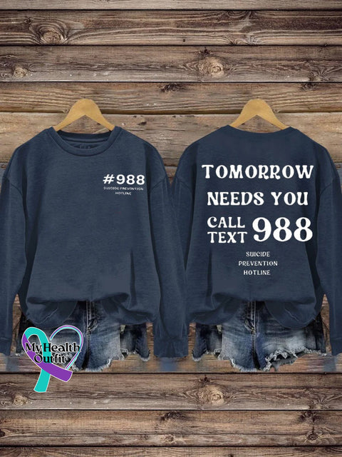 Semicolon Suicide Prevention Awareness 988 Lifeline Print Casual Sweatshirt Dark Blue / S
