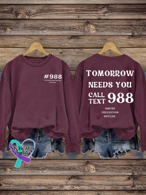 Semicolon Suicide Prevention Awareness 988 Lifeline Print Casual Sweatshirt Dark Red / S