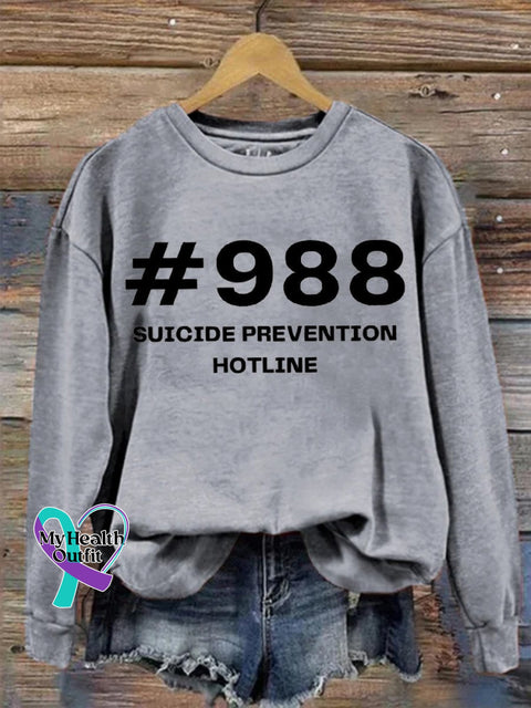 Semicolon Suicide Prevention Awareness 988 Lifeline Print Casual Sweatshirt Gray / S