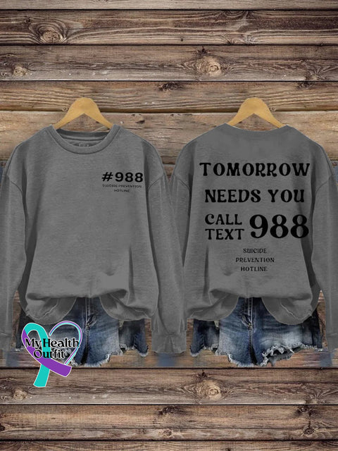 Semicolon Suicide Prevention Awareness 988 Lifeline Print Casual Sweatshirt Gray / S