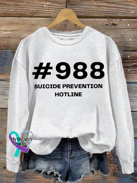 Semicolon Suicide Prevention Awareness 988 Lifeline Print Casual Sweatshirt White / S