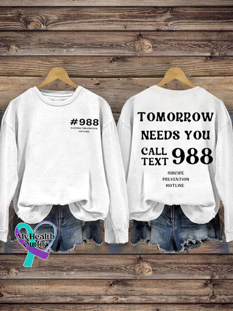 Semicolon Suicide Prevention Awareness 988 Lifeline Print Casual Sweatshirt White / S