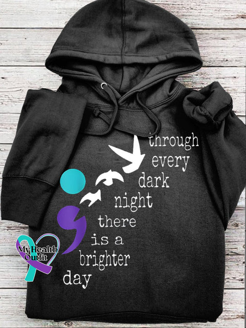 Semicolon Suicide Prevention Awareness Print Hooded Sweatshirt Black / S