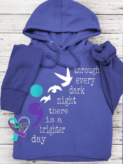 Semicolon Suicide Prevention Awareness Print Hooded Sweatshirt Blue / S