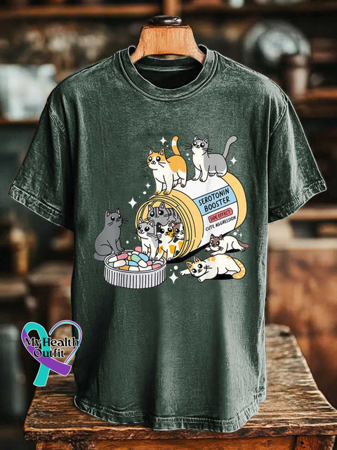 Serotonin Booster SIDE EFFECT CUTE AGGRESSION Cats T-shirt Green / S