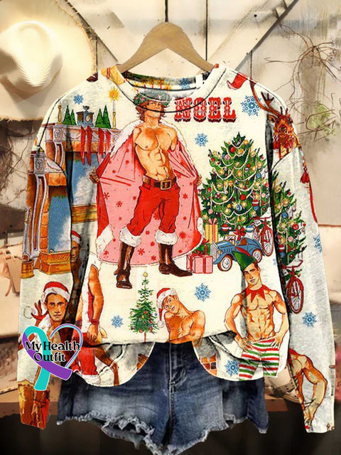 Sexy Pin Up Christmas Guy Art Casual Sweatshirt One / S