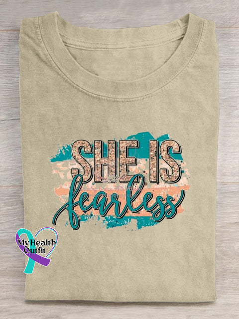 She is Fearless Printed Casual Round Neck Short Sleeve Multicolor / S