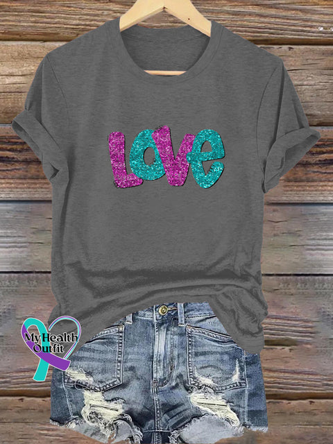 Shining Love Printed Casual Round Neck Short Sleeve T-Shirt Grey / S