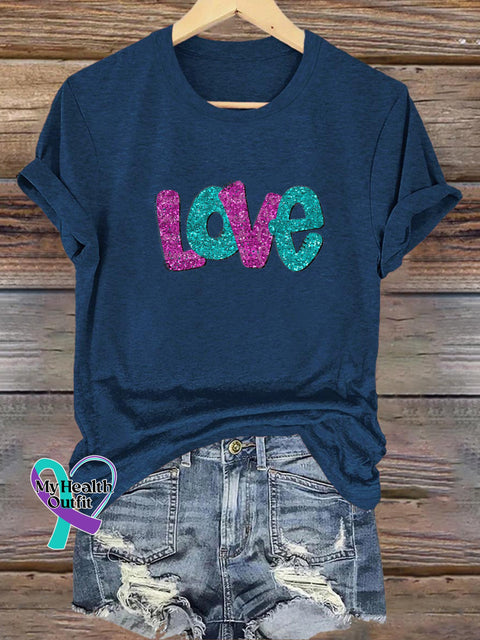 Shining Love Printed Casual Round Neck Short Sleeve T-Shirt NavyBlue / S