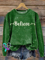 Shiny Believe Pattern Art Print Casual Sweatshirt Green / S