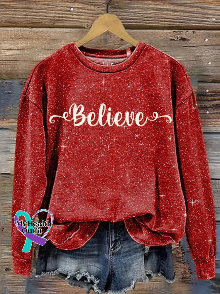 Shiny Believe Pattern Art Print Casual Sweatshirt Red / S