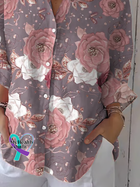 Shirt Collar Three Quarter Sleeve Floral Printing Regular Loose Button Up Shirt Shirt For Women /new-trends