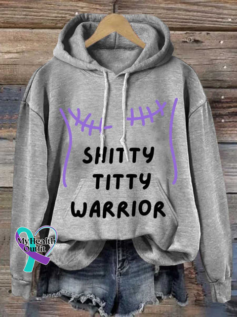 SHITTY TITTY WARRIOR Breast Cancer Awareness Casual Hoodie Sweatshirt Grey / S