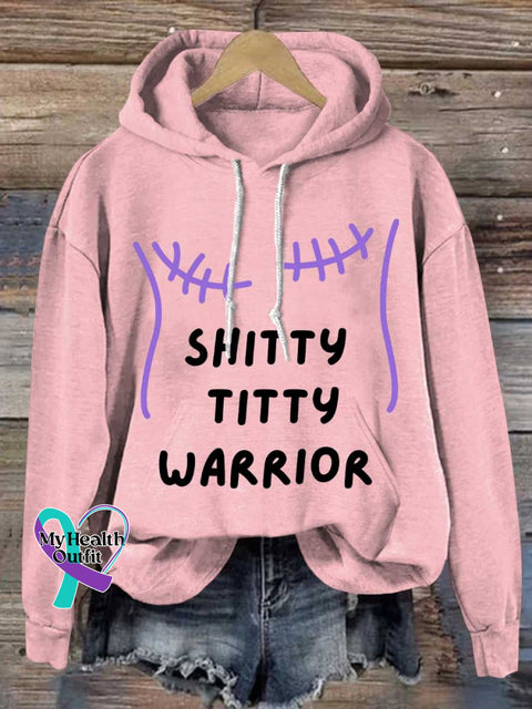 SHITTY TITTY WARRIOR Breast Cancer Awareness Casual Hoodie Sweatshirt LightPink / S