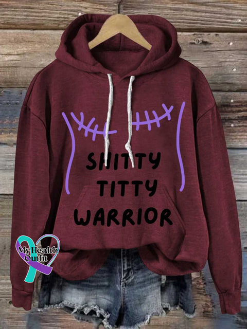 SHITTY TITTY WARRIOR Breast Cancer Awareness Casual Hoodie Sweatshirt Red / S