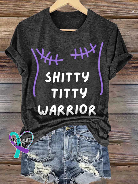 SHITTY TITTY WARRIOR Breast Cancer Awareness T shirt Black / S