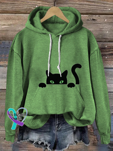 Shy Cat Casual Hoodie Green / S