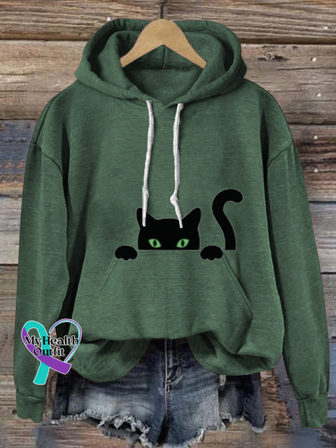 Shy Cat Casual Hoodie Olivegreen / S
